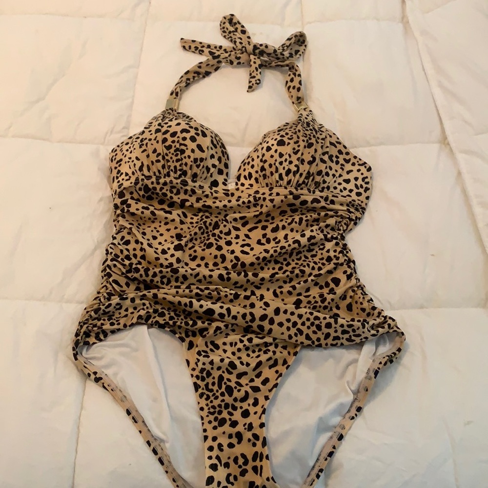 Victoria secret size large leopard one piece halter bathing suit